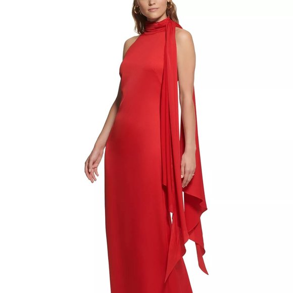 VINCE CAMUTO Women's Halter-Neck Satin Sleeveless Gown Red Size 4 - Picture 3 of 6